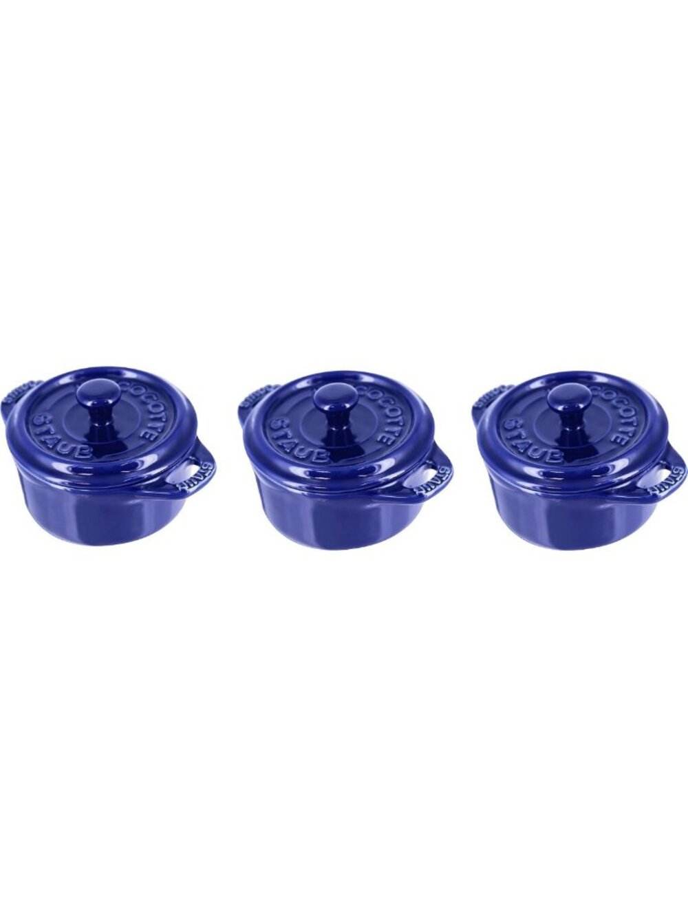 Mini Round Cocotte Set - 3-Piece Ceramic Dutch Oven in Dark Blue - Perfect for